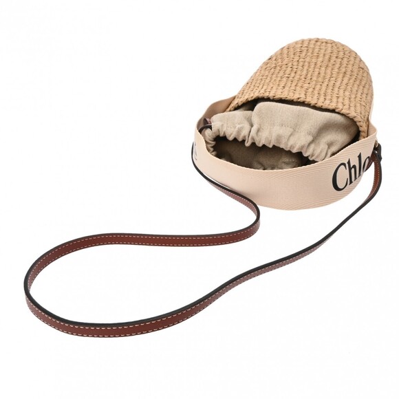 Chloe Woody Basket Beige Tan Brown Paper Bag - Picture 3 of 11